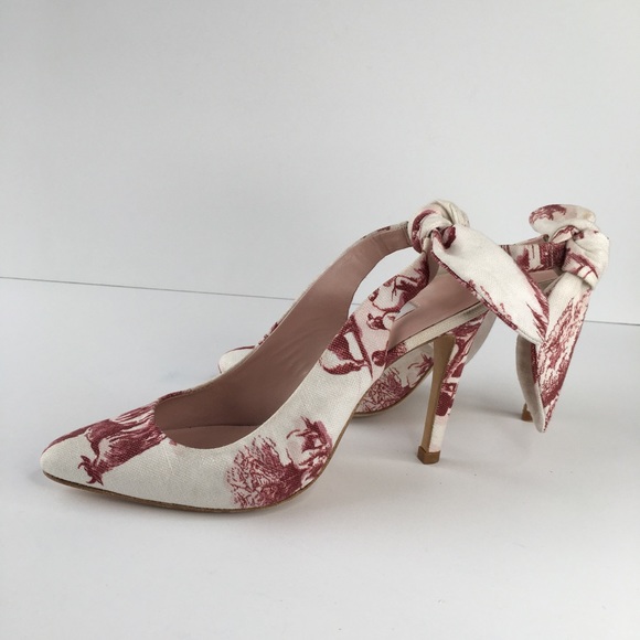 Carvan Red Off White Print Back Bow Heel 6 - Picture 4 of 6
